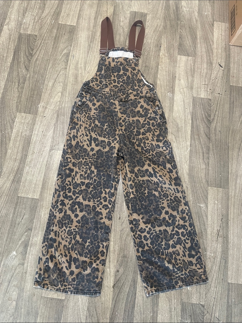 Cider Brown and Black Leopard-Print Wide-Leg Overalls